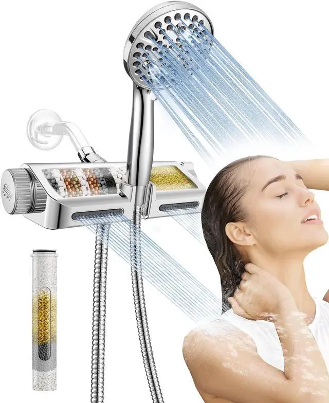 Main image of MakeFit Filtered Shower Head with Handheld Combo - Dual 2-in-1 Spa System with Massage Shower and 10 Modes Hand Held Shower High Pressure with Built in Power Wash Mode (Chrome)