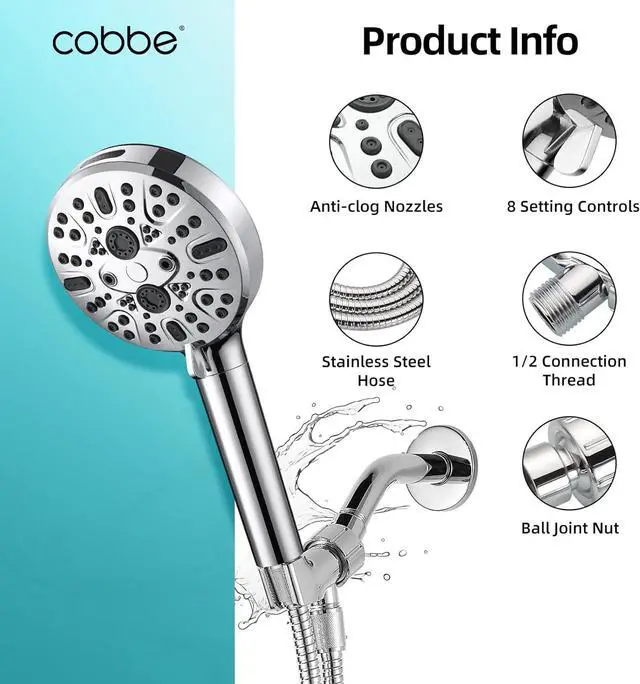 Alt view image 6 of 7 - Cobbe Filtered Shower Head with Handheld, High Pressure 9 Spray Mode Showerhead with Filters, detachable shower head, Water Softener for Hard Water Remove Chlorine and Harmful Substance, Chrome
