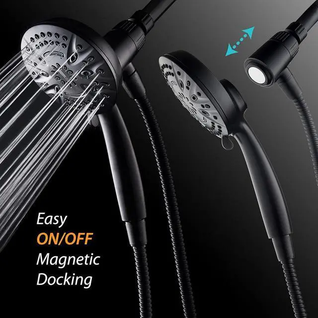 Alt view image 3 of 7 - AquaDance New Magnetic Guidance Docking System - High-Pressure 8-setting Handheld Shower Head with Giant 5 inch Face, Magnetic Bracket, Extra-long 72 inch Stainless Steel Hose/Matte Black Finish