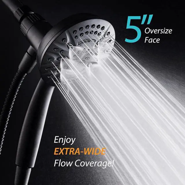 Alt view image 6 of 7 - AquaDance New Magnetic Guidance Docking System - High-Pressure 8-setting Handheld Shower Head with Giant 5 inch Face, Magnetic Bracket, Extra-long 72 inch Stainless Steel Hose/Matte Black Finish