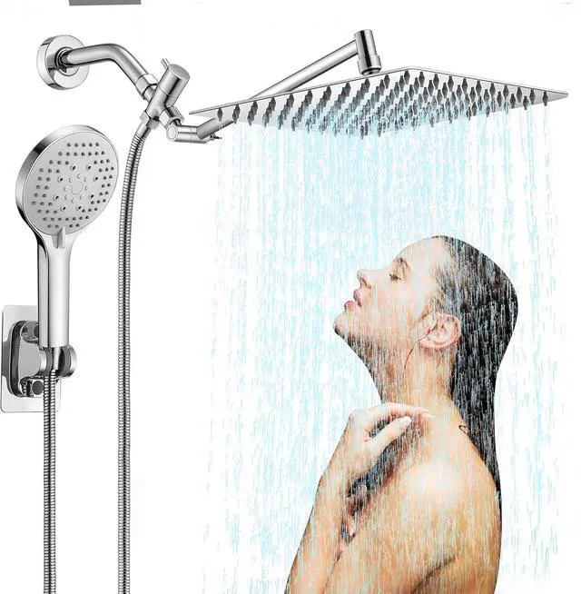 Main image of 10 inch Rainfall Shower Head Combo Stainless Steel, THE FIRST WATERFALL mode, 10 Inch Rain Shower Head with Handheld 6 Spray Modes High Pressure, Overhead Shower Adjustable Extension Arm,Chrome