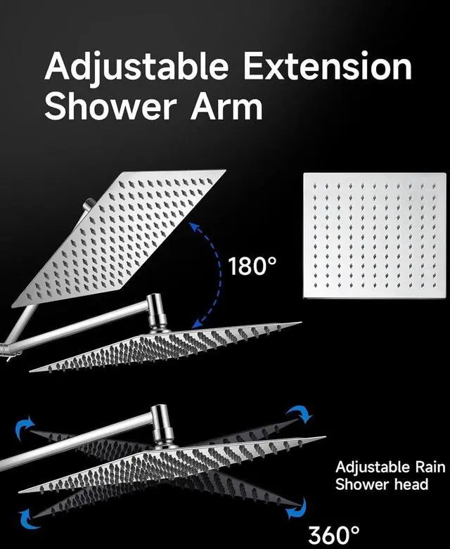 Alt view image 3 of 7 - 10 inch Rainfall Shower Head Combo Stainless Steel, THE FIRST WATERFALL mode, 10 Inch Rain Shower Head with Handheld 6 Spray Modes High Pressure, Overhead Shower Adjustable Extension Arm,Chrome