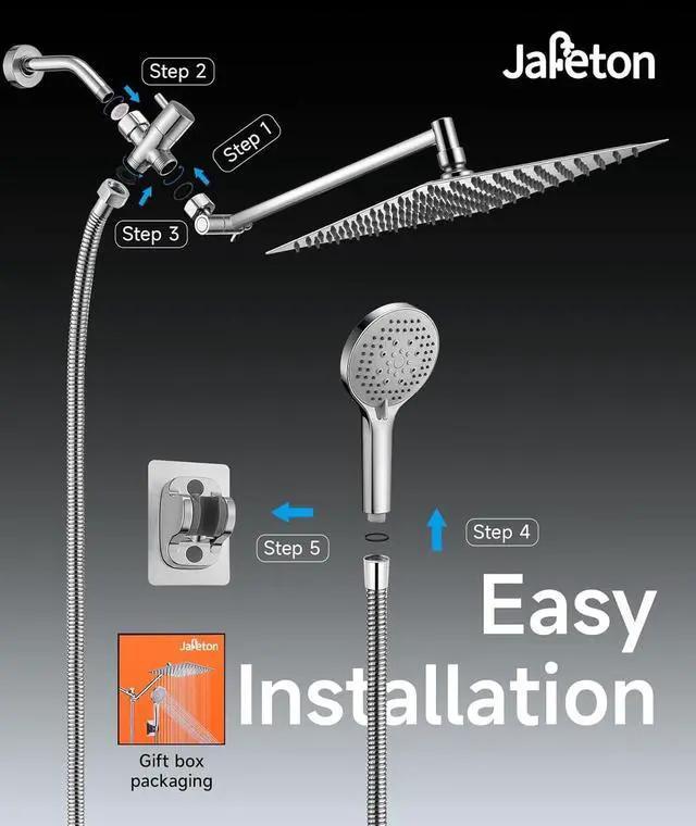 Alt view image 7 of 7 - 10 inch Rainfall Shower Head Combo Stainless Steel, THE FIRST WATERFALL mode, 10 Inch Rain Shower Head with Handheld 6 Spray Modes High Pressure, Overhead Shower Adjustable Extension Arm,Chrome