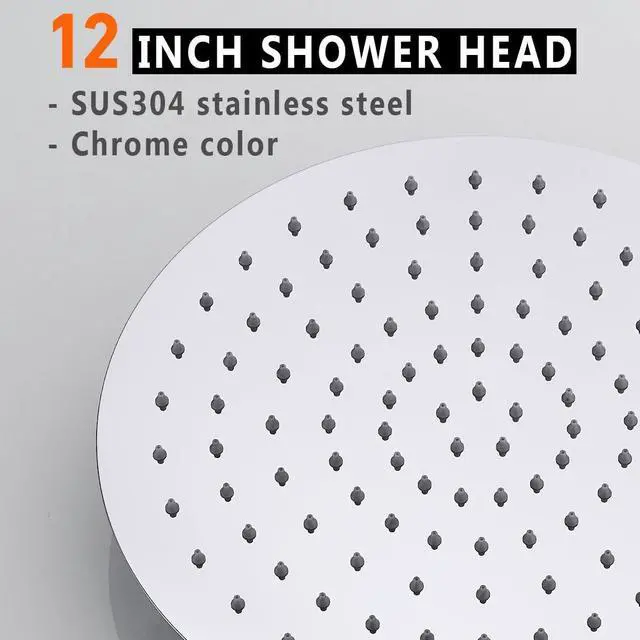 Alt view image 2 of 7 - 12 Inch Round Rainfall Shower Head, High Pressure Overhead Shower Heads, Wall Ceiling Mounted Ultra Thin Stainless Steel Shower Head, Chrome
