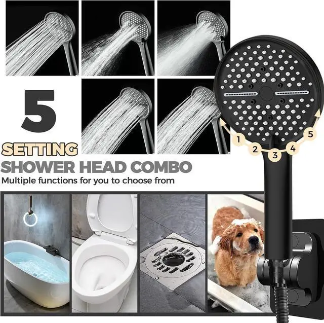 Alt view image 3 of 7 - 12 Inch Shower Head,High Pressure Rainfall Shower Head Combo with Handheld Spray- Adjustable 11" Extension Arm/Anti-Clog Nozzles,Matte Black