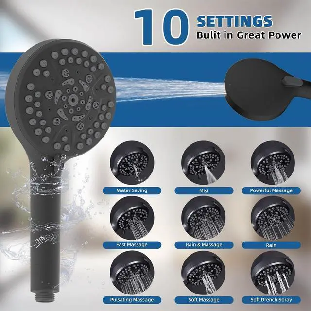 Alt view image 3 of 7 - 12" All Metal Shower Head, High Pressure 10-Spray Handheld Showerhead Rainfall Shower Head Combo with 11" Adjustable Shower Extension Arm, 71" Hose, Shower Head Holder, Oil Rubbed Bronze