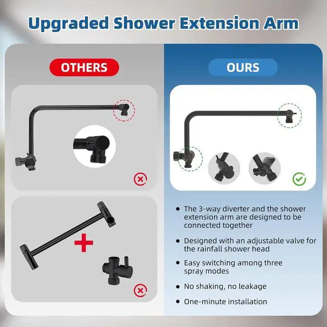 Alt view image 5 of 7 - 12" All Metal Shower Head, High Pressure 10-Spray Handheld Showerhead Rainfall Shower Head Combo with 11" Adjustable Shower Extension Arm, 71" Hose, Shower Head Holder, Oil Rubbed Bronze