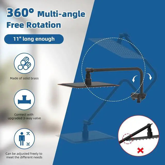 Alt view image 7 of 7 - 12" All Metal Shower Head, High Pressure 10-Spray Handheld Showerhead Rainfall Shower Head Combo with 11" Adjustable Shower Extension Arm, 71" Hose, Shower Head Holder, Oil Rubbed Bronze