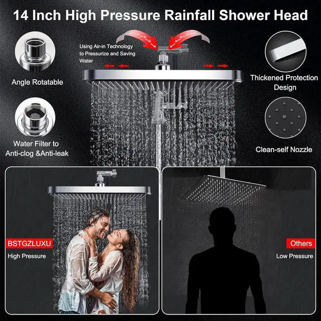 Alt view image 2 of 7 - Shower Head with Filters-14'' Rainfall ShowerHead,Filtered Power Wash Handheld for Hard Water,Keep High Pressure Output, Reduces Dry Itchy Skin, Eczema&Improves Condition of Your Body, Hair