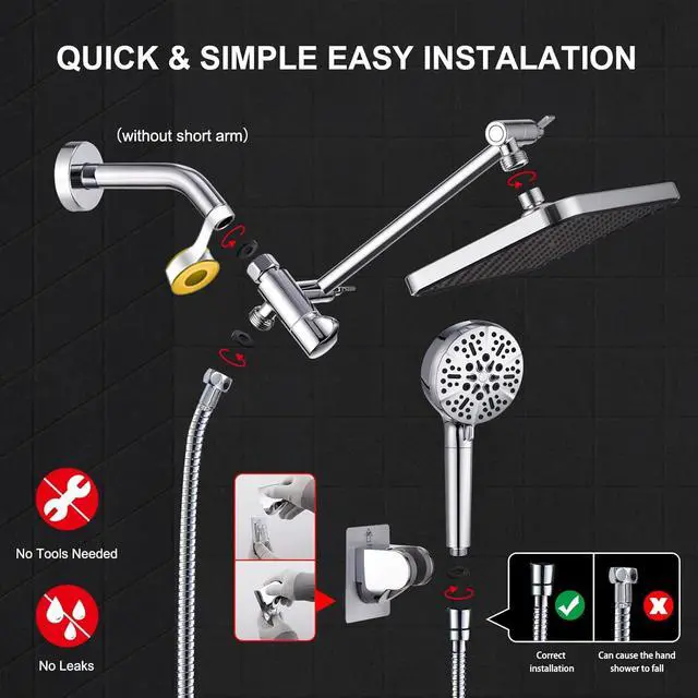 Alt view image 6 of 7 - Shower Head with Filters-14'' Rainfall ShowerHead,Filtered Power Wash Handheld for Hard Water,Keep High Pressure Output, Reduces Dry Itchy Skin, Eczema&Improves Condition of Your Body, Hair