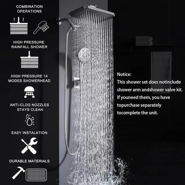 Alt view image 7 of 7 - Shower Head with Filters-14'' Rainfall ShowerHead,Filtered Power Wash Handheld for Hard Water,Keep High Pressure Output, Reduces Dry Itchy Skin, Eczema&Improves Condition of Your Body, Hair