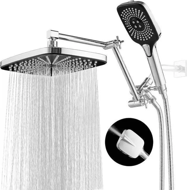Main image of 12 Inch Rain Shower Head with Handheld Spray Combo and Extention Arm, High Pressure Rainfall Waterfall Shower Heads, Dual Showerhead with 3-Way Diverter - Height/Angle Adjustable(Chrome)