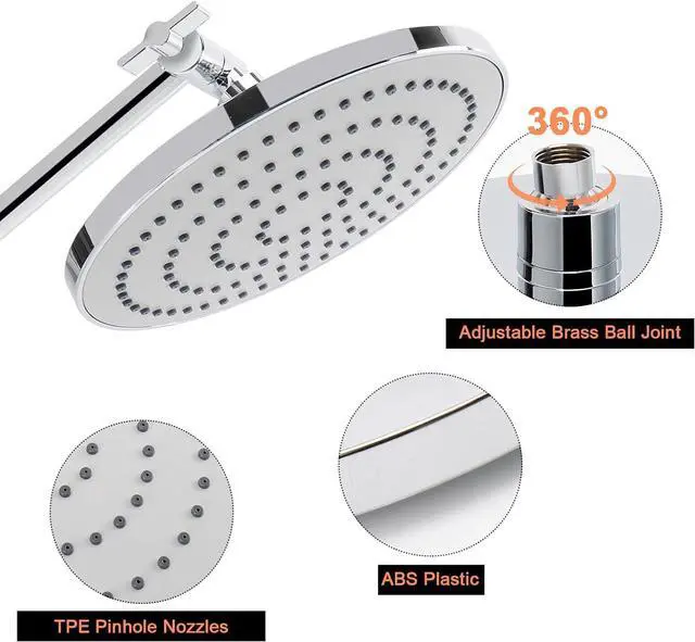 Alt view image 3 of 7 - HarJue High Pressure Shower Head with 11 IN Adjustable Arm, Rainfall with Shower Arm-Make Water Flow Down Vertically for Better Bathing Experience(8 In, Chrome)