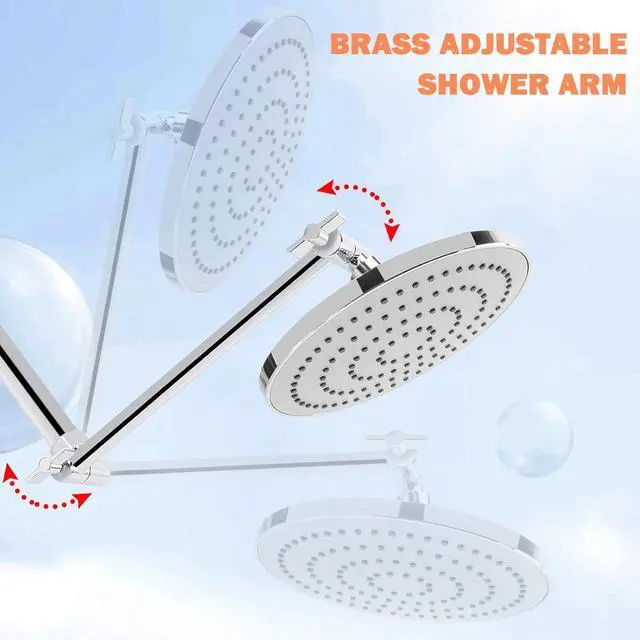 Alt view image 6 of 7 - HarJue High Pressure Shower Head with 11 IN Adjustable Arm, Rainfall with Shower Arm-Make Water Flow Down Vertically for Better Bathing Experience(8 In, Chrome)