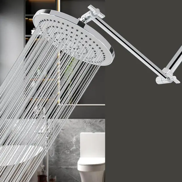 Alt view image 7 of 7 - HarJue High Pressure Shower Head with 11 IN Adjustable Arm, Rainfall with Shower Arm-Make Water Flow Down Vertically for Better Bathing Experience(8 In, Chrome)