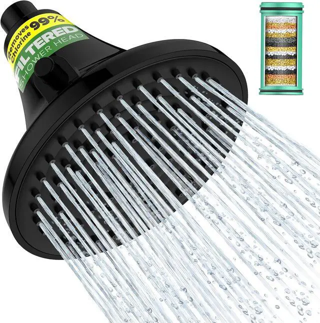 Main image of Filtered Shower Head Matte Black - High Pressure Rain Shower Heads with Filter for Hard Water -Water Softener Filters Beads to Remove Chlorine, 1-Min Install, One-Button Filter Replacement
