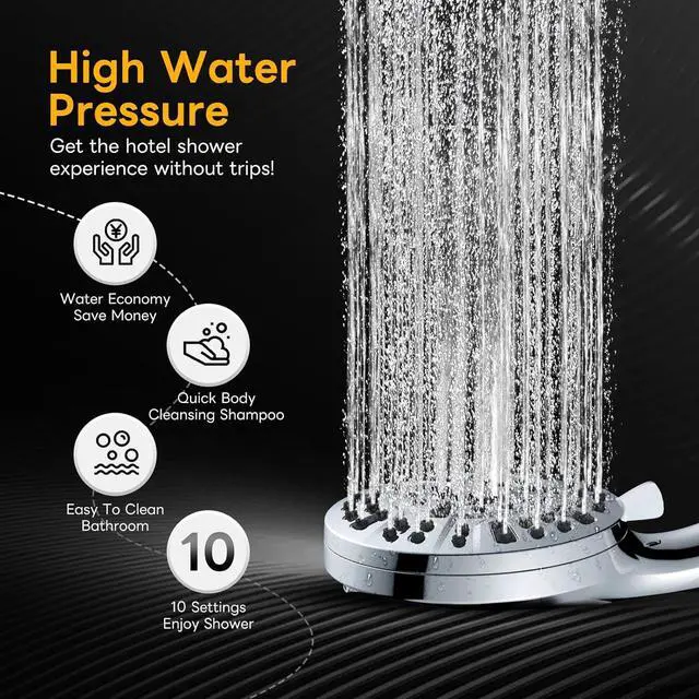 Alt view image 5 of 7 - High Pressure 10 Ways Handheld Shower Head Chrome- Anti-clog Nozzles, Built-in Power Wash to Clean Tub, Wall & Overhead Brackets,Magnetitc Rainfall Shower Wand,Built-in 2 Power Jet