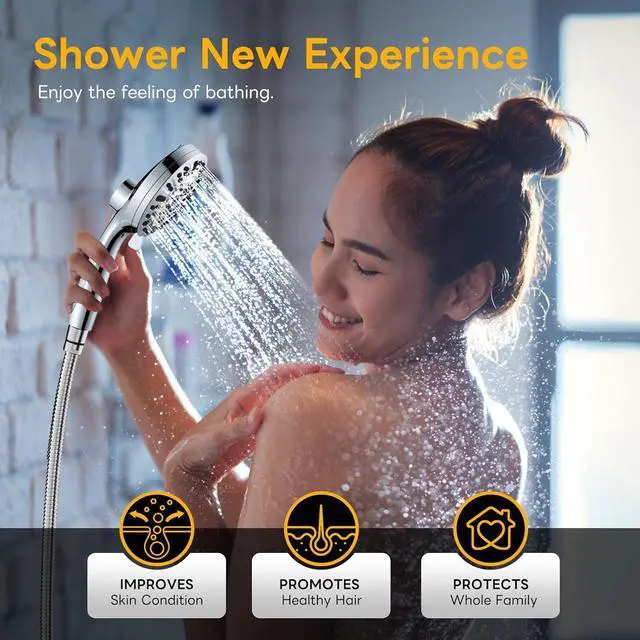 Alt view image 7 of 7 - High Pressure 10 Ways Handheld Shower Head Chrome- Anti-clog Nozzles, Built-in Power Wash to Clean Tub, Wall & Overhead Brackets,Magnetitc Rainfall Shower Wand,Built-in 2 Power Jet