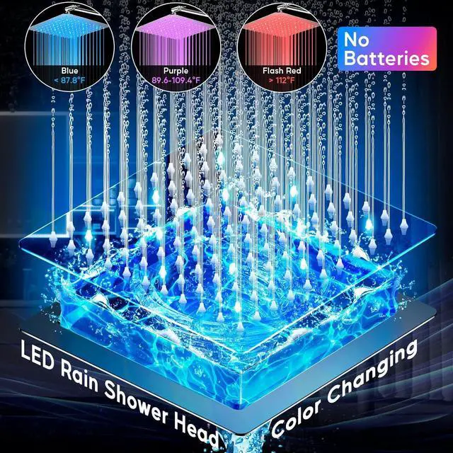 Alt view image 2 of 7 - LED Shower Head with High Pressure 10'' Rain Shower Head, 11'' Adjustable Extension Arm, Color Changing Based On Water Temperature, Stainless Steel, 60'' Hose, Chrome