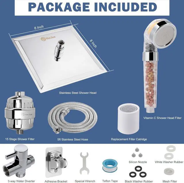 Alt view image 6 of 7 - HarJue Filter Shower Head, High Pressure 8 Inch Rainfull with Filter Combo for Hard Water, Remove Chlorine Fluoride and Harmful Substances- 1 Replaceable Filter Cartridge (Square, Chrome)