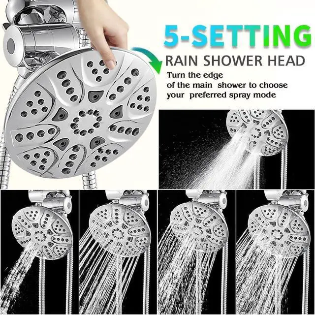 Alt view image 3 of 7 - Rain Shower Heads with Handheld Spray Combo 30 Settings High Pressure 6 inch Face 3-Way Dual Rain and Handheld Shower Head Combo Set, Chrome