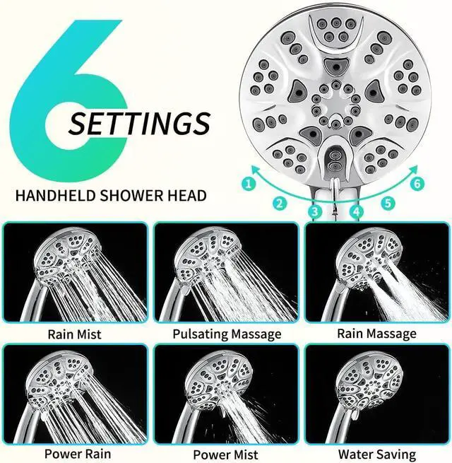 Alt view image 2 of 7 - Rain Shower Heads with Handheld Spray Combo 30 Settings High Pressure 6 inch Face 3-Way Dual Rain and Handheld Shower Head Combo Set, Chrome