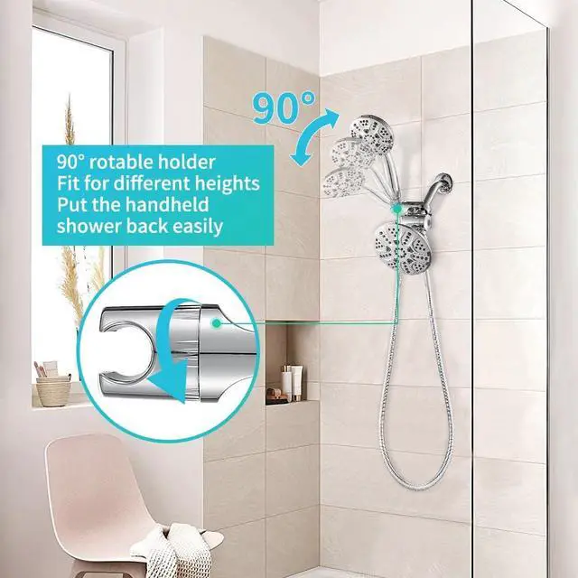 Alt view image 5 of 7 - Rain Shower Heads with Handheld Spray Combo 30 Settings High Pressure 6 inch Face 3-Way Dual Rain and Handheld Shower Head Combo Set, Chrome