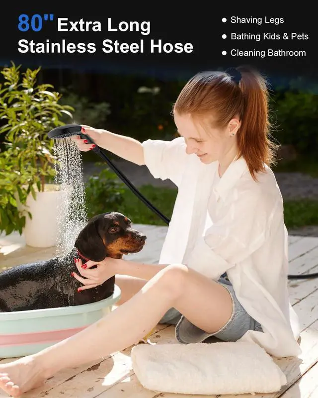 Alt view image 3 of 7 - FASDUNT Shower Head with Handheld, High Pressure Handheld Shower Head with 80" Extra Long Stainless Steel Hose & Adjustable Bracket, Showerhead with ON/OFF Switch, Black