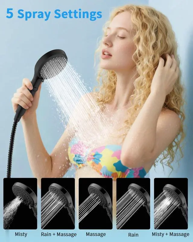 Alt view image 5 of 7 - FASDUNT Shower Head with Handheld, High Pressure Handheld Shower Head with 80" Extra Long Stainless Steel Hose & Adjustable Bracket, Showerhead with ON/OFF Switch, Black