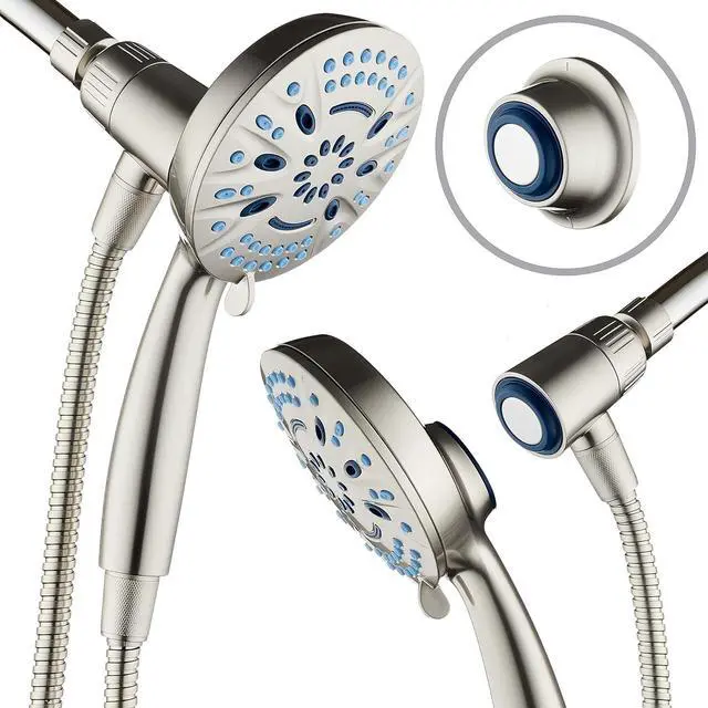 Main image of AquaCare Magneton High-Pressure 8-mode Handheld Shower Head with Magnetic Guidance Docking System - 2 Magnetic Brackets, 5 inch Face, Hygienic Jets, 6 ft. Stainless Steel Hose - All Nickel Finish