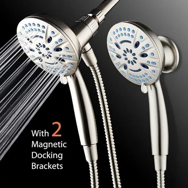 Alt view image 3 of 7 - AquaCare Magneton High-Pressure 8-mode Handheld Shower Head with Magnetic Guidance Docking System - 2 Magnetic Brackets, 5 inch Face, Hygienic Jets, 6 ft. Stainless Steel Hose - All Nickel Finish