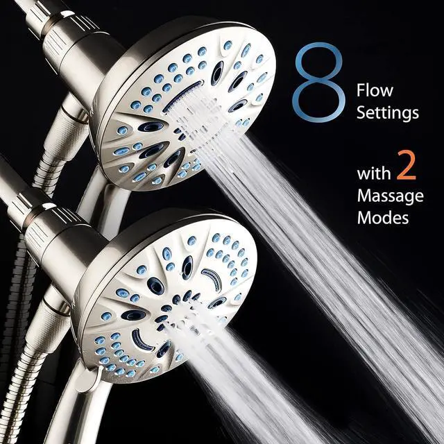 Alt view image 6 of 7 - AquaCare Magneton High-Pressure 8-mode Handheld Shower Head with Magnetic Guidance Docking System - 2 Magnetic Brackets, 5 inch Face, Hygienic Jets, 6 ft. Stainless Steel Hose - All Nickel Finish