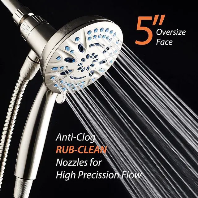 Alt view image 7 of 7 - AquaCare Magneton High-Pressure 8-mode Handheld Shower Head with Magnetic Guidance Docking System - 2 Magnetic Brackets, 5 inch Face, Hygienic Jets, 6 ft. Stainless Steel Hose - All Nickel Finish