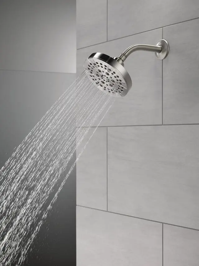 Alt view image 2 of 7 - Delta 6-Setting Brushed Nickel Shower Head with High Pressure Spray, 6 Inch Round Shower Head, Showerheads, 1.75 GPM Flow Rate, Stainless 52535-SS