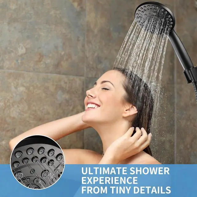 Alt view image 3 of 7 - 10 Spray Shower Head with Handheld,High Pressure shower heads with Handheld Spray Combo,Hand Held Shower Head with 60 Inch Long Hose (Matte Black)