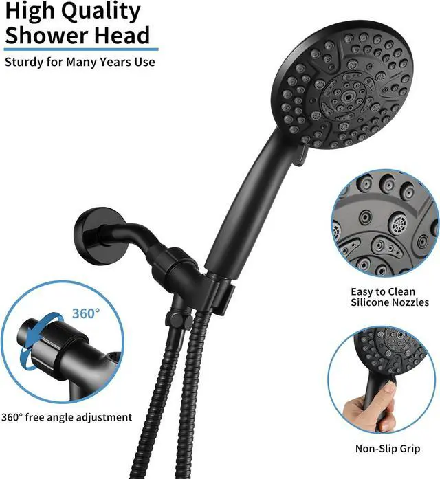 Alt view image 5 of 7 - 10 Spray Shower Head with Handheld,High Pressure shower heads with Handheld Spray Combo,Hand Held Shower Head with 60 Inch Long Hose (Matte Black)