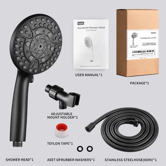 Alt view image 7 of 7 - 10 Spray Shower Head with Handheld,High Pressure shower heads with Handheld Spray Combo,Hand Held Shower Head with 60 Inch Long Hose (Matte Black)
