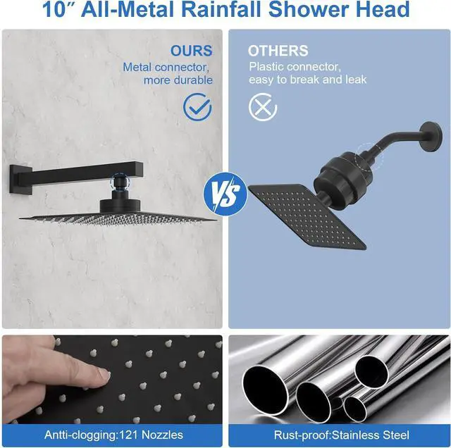 Alt view image 5 of 7 - RUMOSE Rain Shower Head with Filtered Matte Black 10 Inch High Pressure Rainfall Shower Head Square Stainless Steel Fixed Waterfall Showerheads Filter For Hard Water