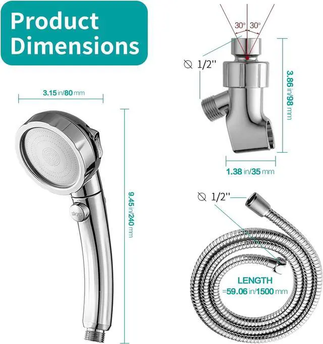 Alt view image 5 of 7 - MIAOHUI Modern Handheld Shower Head with On Off Switch, High Pressure Shower Head with Handheld, 3 Spray Settings Removable Shower Head with Hose, Angle Adjustable Shower Bracket, Teflon Tape (Chrome)