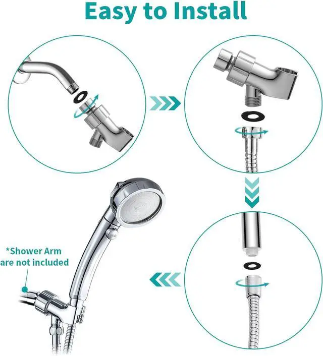 Alt view image 7 of 7 - MIAOHUI Modern Handheld Shower Head with On Off Switch, High Pressure Shower Head with Handheld, 3 Spray Settings Removable Shower Head with Hose, Angle Adjustable Shower Bracket, Teflon Tape (Chrome)