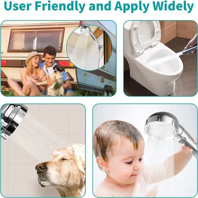 Alt view image 6 of 7 - MIAOHUI Modern Handheld Shower Head with On Off Switch, High Pressure Shower Head with Handheld, 3 Spray Settings Removable Shower Head with Hose, Angle Adjustable Shower Bracket, Teflon Tape (Chrome)