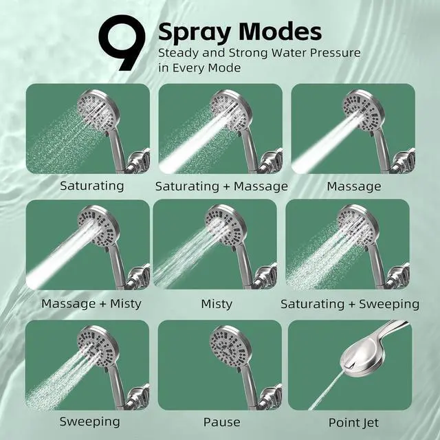 Alt view image 2 of 7 - High Pressure Filtered Shower Head with Handheld, 9 Spray Modes 4.7" Shower Head, 59" long hose, 10 Layers Filter for Hard Water, Remove Chlorine, Adjustable Bracket, Chrome