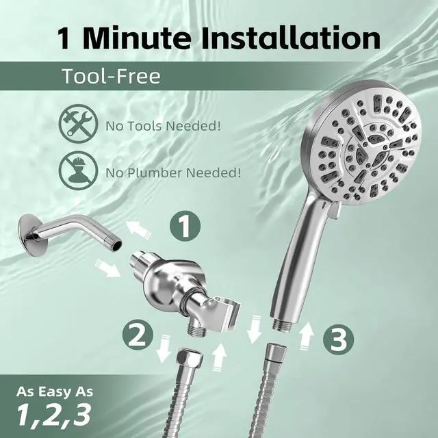 Alt view image 5 of 7 - High Pressure Filtered Shower Head with Handheld, 9 Spray Modes 4.7" Shower Head, 59" long hose, 10 Layers Filter for Hard Water, Remove Chlorine, Adjustable Bracket, Chrome