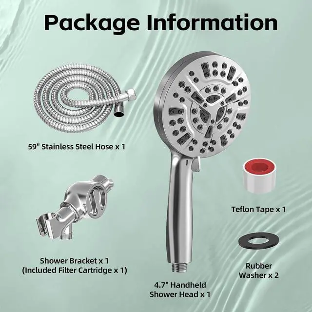 Alt view image 7 of 7 - High Pressure Filtered Shower Head with Handheld, 9 Spray Modes 4.7" Shower Head, 59" long hose, 10 Layers Filter for Hard Water, Remove Chlorine, Adjustable Bracket, Chrome