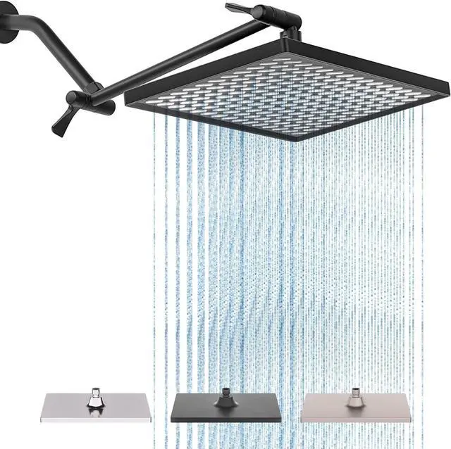 Main image of Cobbe Rainfall Shower Head for Bathroom, 11.8 Inch Large Rectangular with Adjustable Stainless Steel 11 Inch Extension Arm - Premium Quality Luxury Experience, 1-Min No Tools Installation, Black