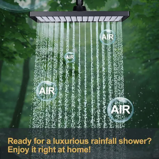 Alt view image 2 of 7 - Cobbe Rainfall Shower Head for Bathroom, 11.8 Inch Large Rectangular with Adjustable Stainless Steel 11 Inch Extension Arm - Premium Quality Luxury Experience, 1-Min No Tools Installation, Black