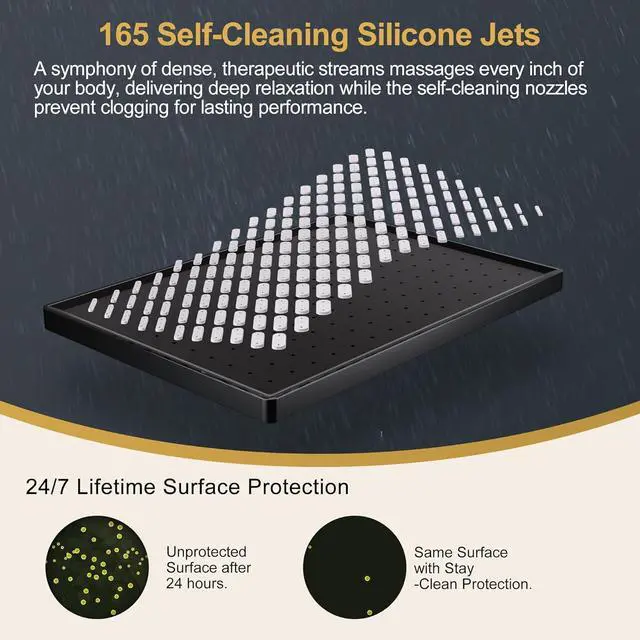 Alt view image 5 of 7 - Cobbe Rainfall Shower Head for Bathroom, 11.8 Inch Large Rectangular with Adjustable Stainless Steel 11 Inch Extension Arm - Premium Quality Luxury Experience, 1-Min No Tools Installation, Black