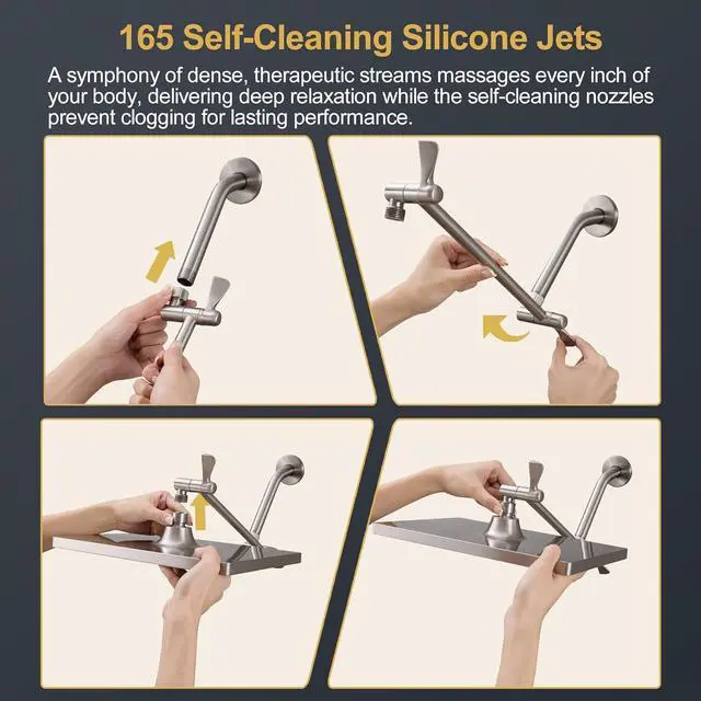 Alt view image 7 of 7 - Cobbe Rainfall Shower Head for Bathroom, 11.8 Inch Large Rectangular with Adjustable Stainless Steel 11 Inch Extension Arm - Premium Quality Luxury Experience, 1-Min No Tools Installation, Black