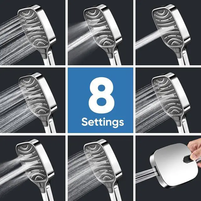 Alt view image 2 of 7 - Shower Head,8 Modes High Pressure Shower Head with Handheld,Anti-clog Nozzles,ShowerHead with Built-in Power Wash to Clean Tub,Tile & Pets,59 Inch Stainless Steel Hose and Adjustable Bracket