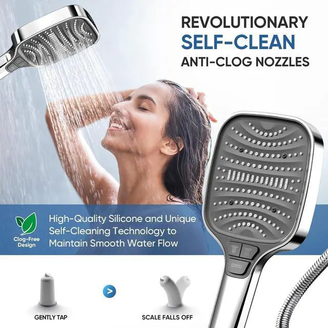 Alt view image 3 of 7 - Shower Head,8 Modes High Pressure Shower Head with Handheld,Anti-clog Nozzles,ShowerHead with Built-in Power Wash to Clean Tub,Tile & Pets,59 Inch Stainless Steel Hose and Adjustable Bracket